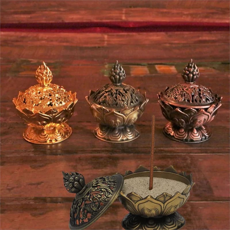Bruleur encens Lotus couleur bronze -- 7.8x6.9x6.9 cm