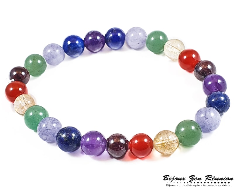 bracelet 7 chakras perles alternées 8mm - Bijoux zen Réunion