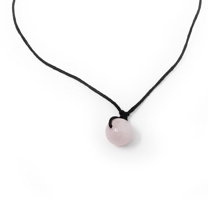 Collier en cordon ciré avec perle de quartz rose - Bijoux zen Réunion