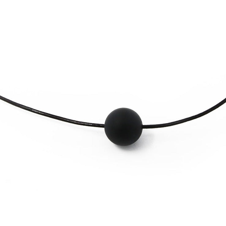 Collier cordon cuir avec perle obsidienne - Bijoux zen Réunion